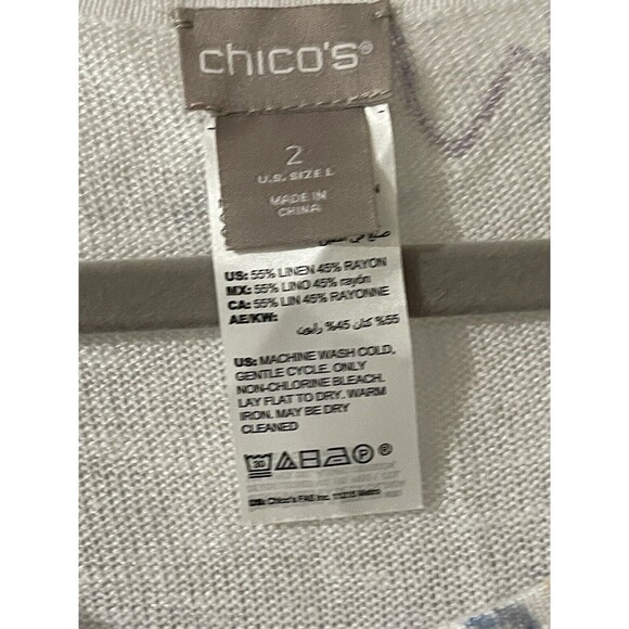 Chicos Women’s Size Large Floral Printed Pointelle-Stitch Open Knit Sweater - Picture 9 of 12